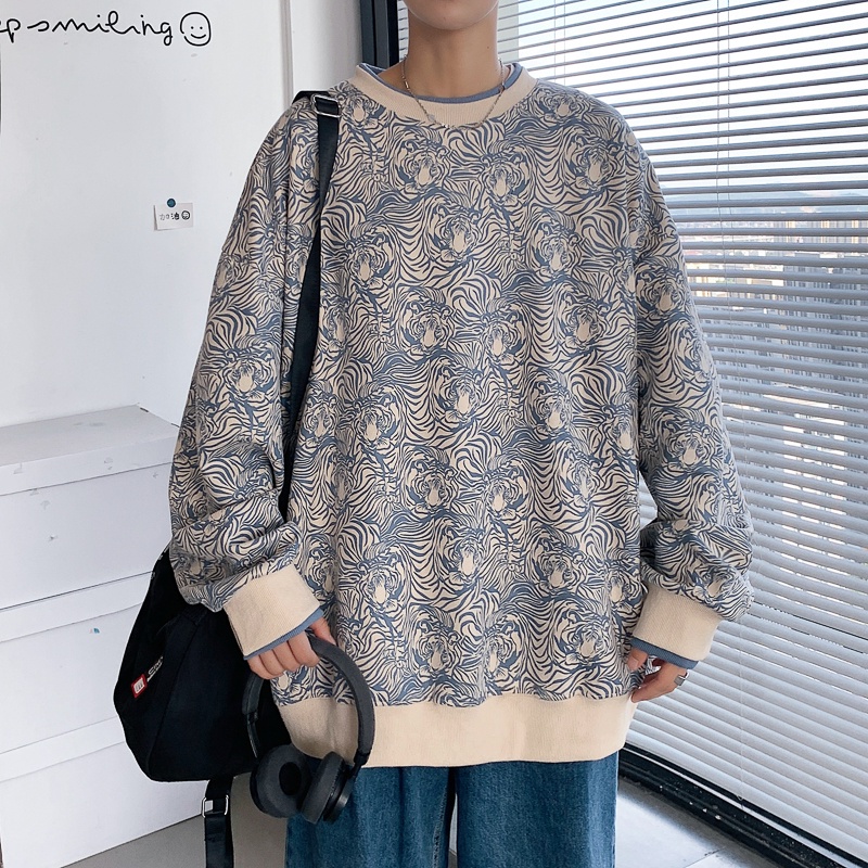 Áo Khoác Sweater Cổ Tròn Dáng Rộng In Màu Nhuộm Kiểu Hàn Quốc Thời Trang Xuân Thu Cho Nam