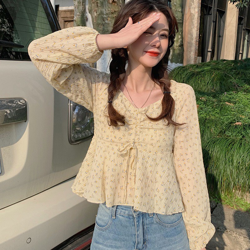 Áo Kiểu Chất Chiffon Hoạ Tiết Hoa Thiết Kế Cổ Chữ V Nữ Tính | BigBuy360 - bigbuy360.vn