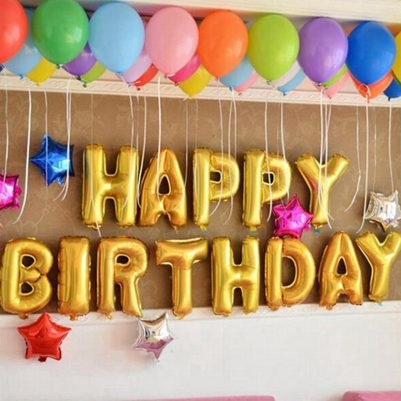 Bong Bóng Tráng Nhôm 16 inch Hình Chữ happy birthday Trang Trí Tiệc Sinh Nhật