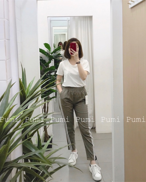 Quần baggy nữ 2 sọc lưng thun vải cotton linen co giãn tốt nhiều màu tạo điểm nhấn cá tính dễ phối áo - Pumi