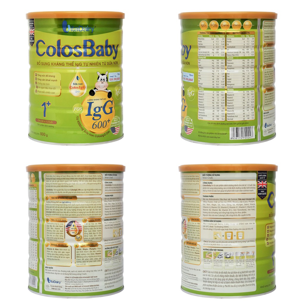 SỮA BỘT COLOSBABY IGG 600g 0+/1+/2+ 800G