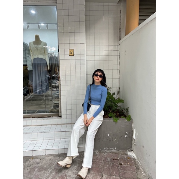 Áo len nữ dài tay basic màu đen/trắng/be/nâu/xanh/nude cổ 3cm chất đẹp free size phong cách Hàn Quốc NEW 2021