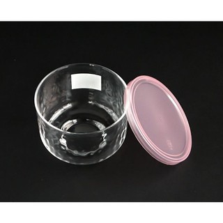 Hộp thủy tinh có nắp đậy loại màu hồng tròn 420ml