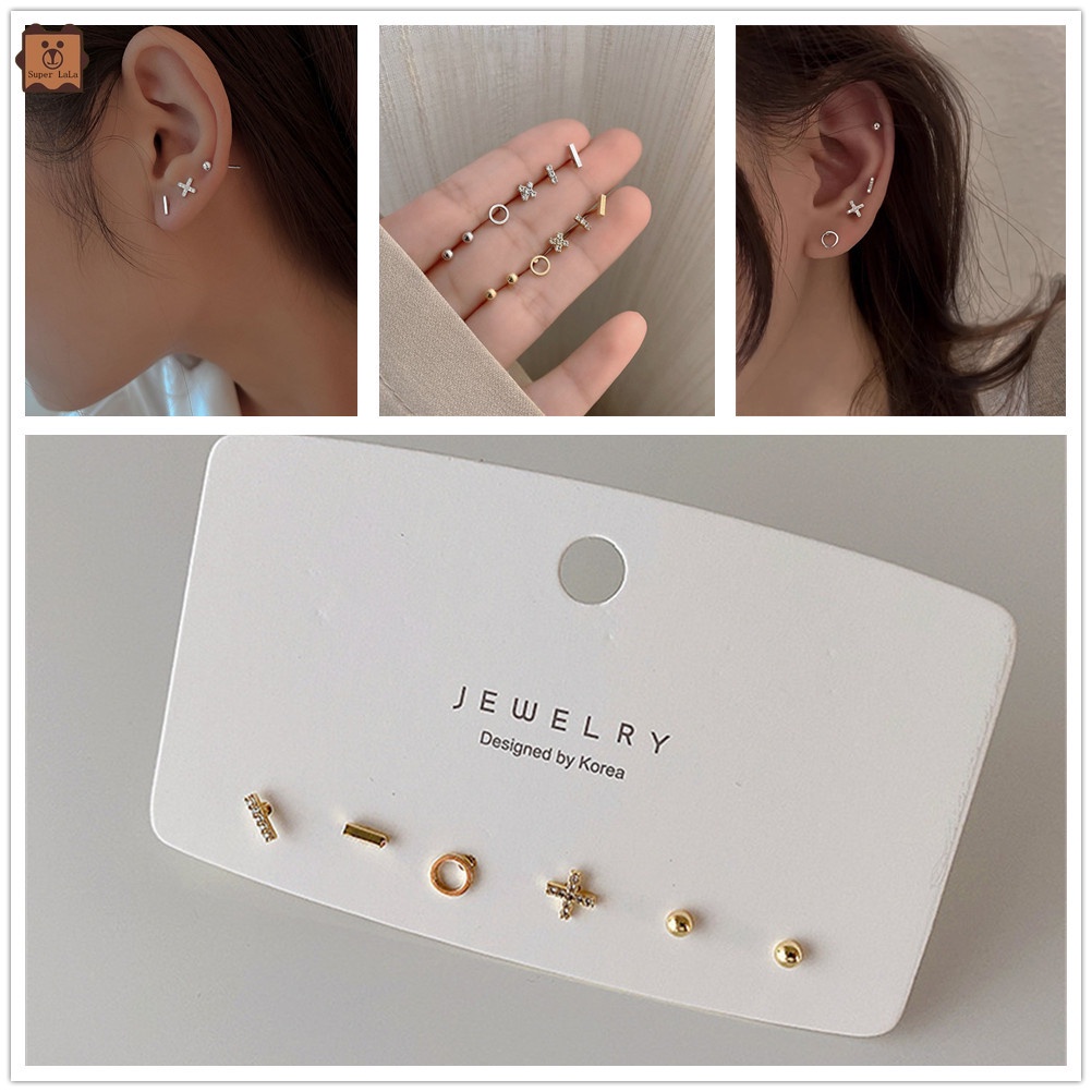 Set 6 khuyên tai kim loại phong cách Hàn Quốc thời trang cho nữ
