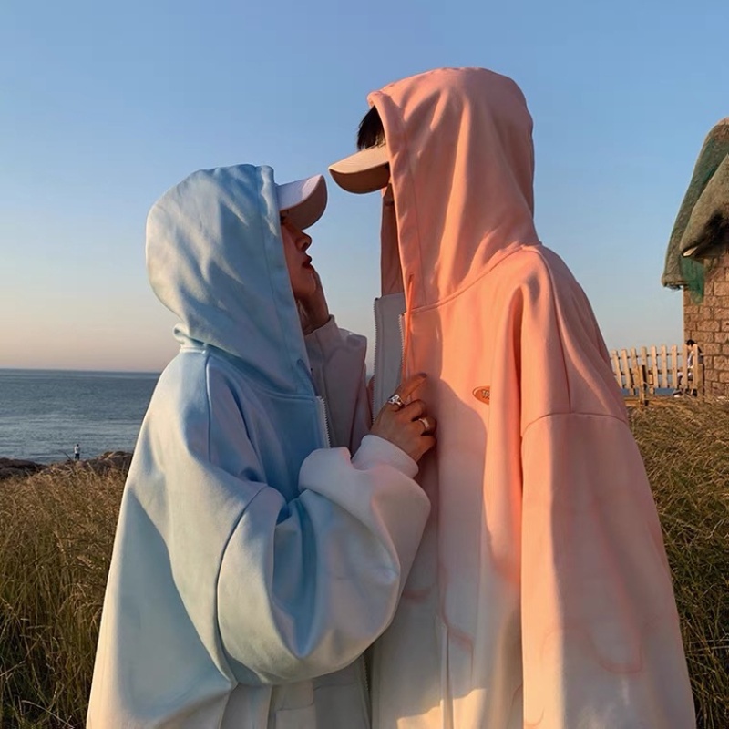 Áo Khoác Bóng Chày Có Nón Màu Gradient Thời Trang Hàn Quốc Cho Cặp Đôi áo khoác hoodie cặp áo khoác nỉ bông áo khoác hoodie form rộng