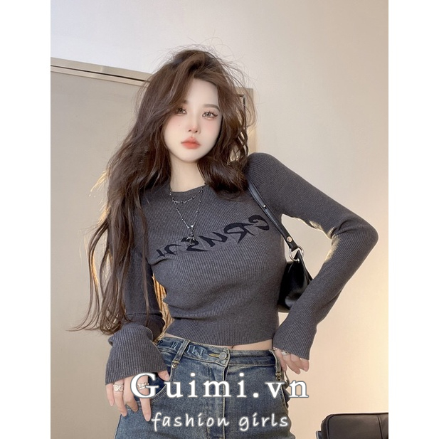 Áo Croptop Dệt Kim Mỏng Vừa Vặn Thời Trang Mùa Thu Mới Cho Nữ