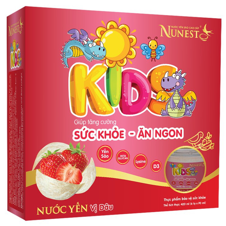 Lốc nước yến cho bé Nunest Kid vị Dâu/Chuối (6 lọ x 70ml)