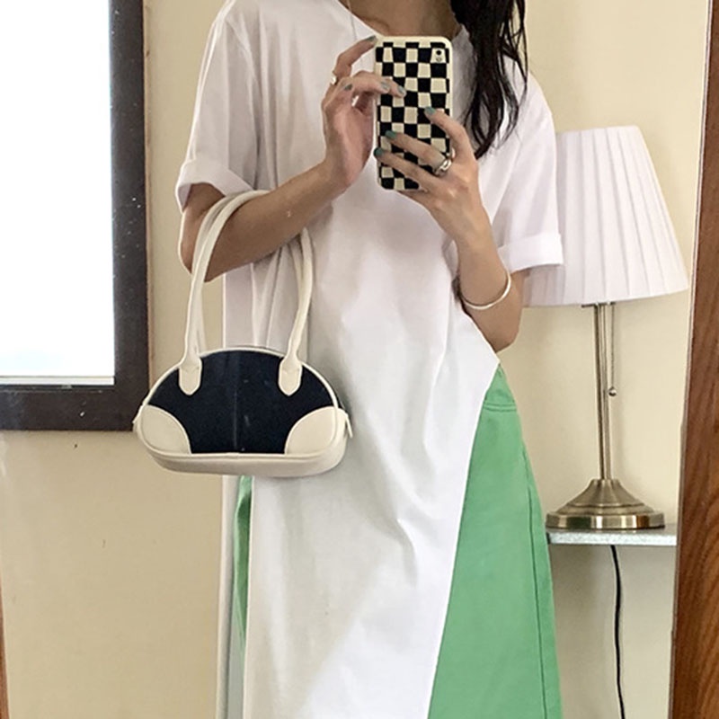 Túi xách IELGY đeo dưới cánh tay ghép nối màu đơn giản xinh xắn cho nữ