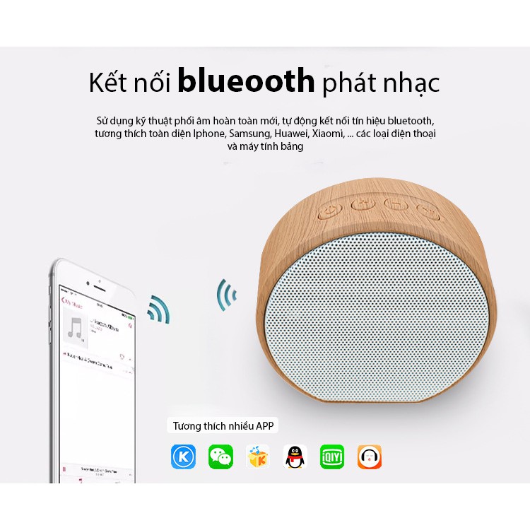 Loa bluetooth mini A60 (màu trắng) Cát Thái hoa văn gỗ cực thanh lịch nhỏ gọn dễ mang, âm thanh rõ ràng, hỗ trợ cổng USB