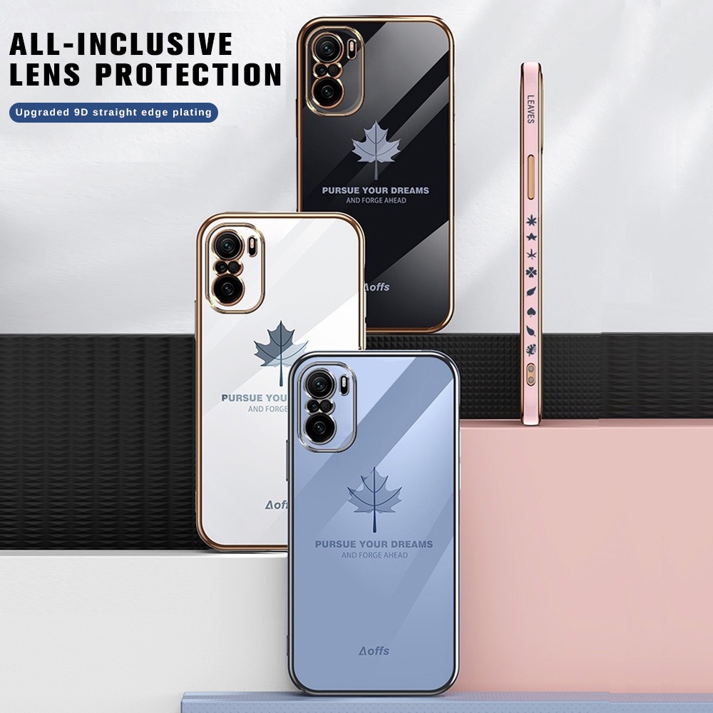 Ốp Điện Thoại Viền Vuông Chống Sốc Họa Tiết Lá Phong Sang Trọng Cho Xiaomi 12 11 Mi 11T 10T Pro Mi 11 Lite 5G NE Poco F3 M3 X3 Pro