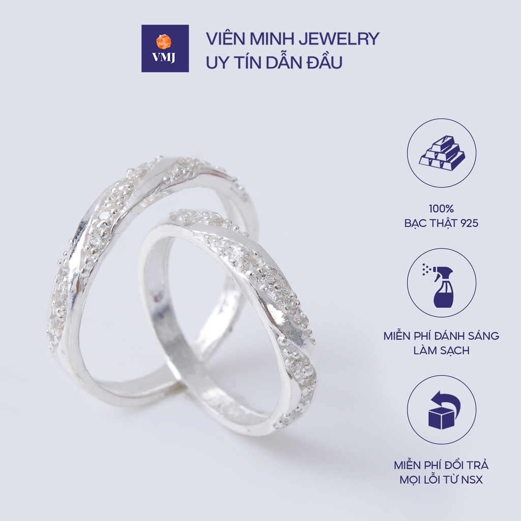 Nhẫn đôi nam nữ VMJ bạc thật 925 cao cấp, nhẫn cặp tình yêu đính đá xoắn tinh xảo - VMJ201