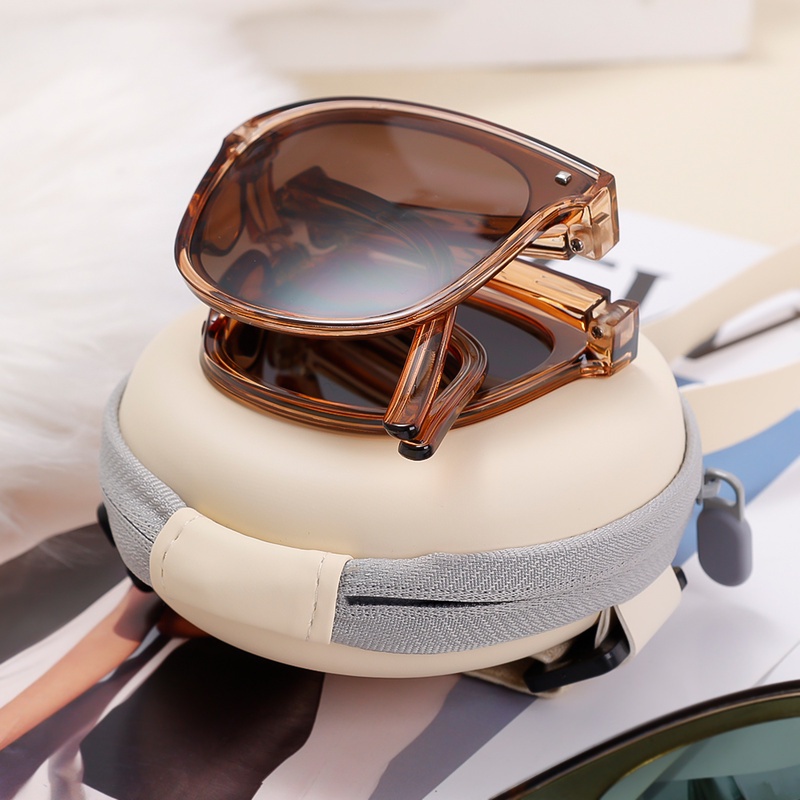 Hộp Đựng Mắt Kính Hình Tròn Có Khóa Kéo Dạng Gập Tiện Dụng