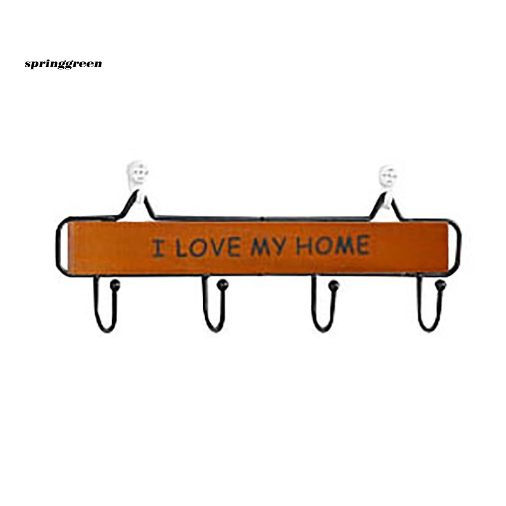 Móc Treo Đồ Gắn Tường Bằng Gỗ Khắc Chữ I Love My Home Độc Đáo