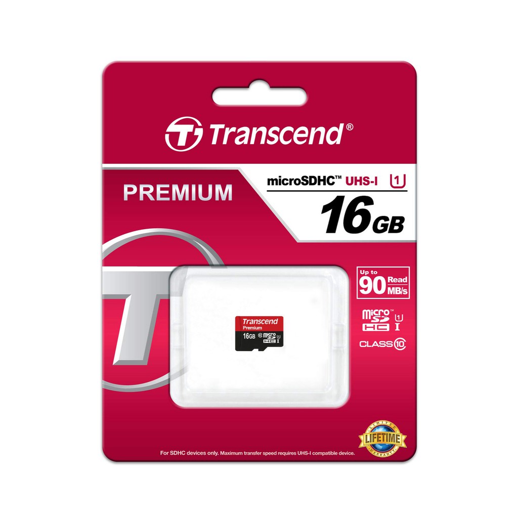 Thẻ nhớ microSDHC Transcend 16GB Premium tốc độ upto 90MB/s (Đỏ) - Hãng phân phối chính thức