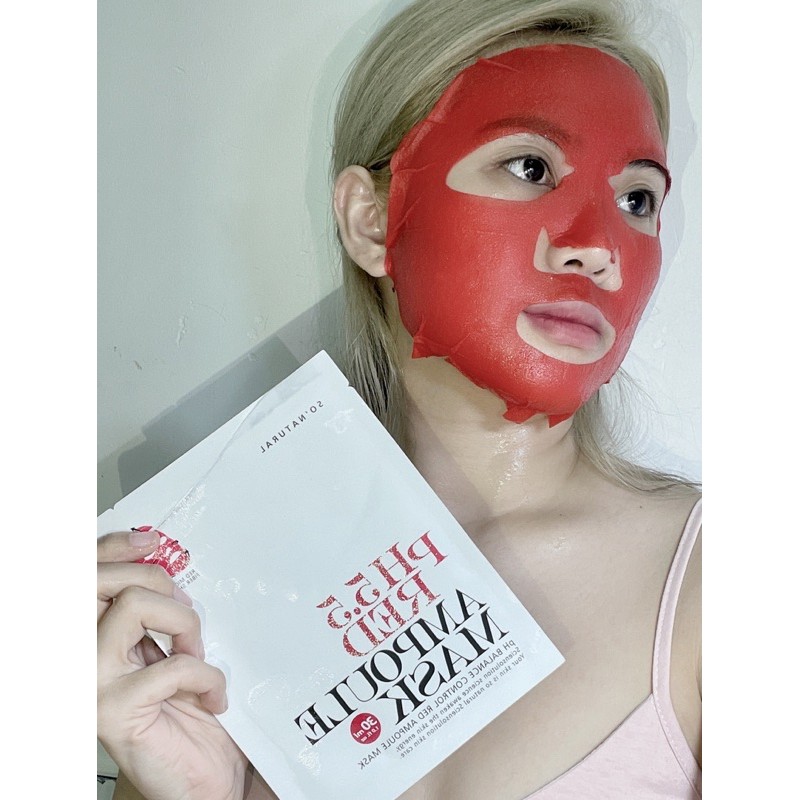 Mặt Nạ Cấp Ẩm Cân Bằng Da Cho Da Mụn, Sần Sùi So Natural PH 5.5 Red Ampoule Mask l Nhập Khẩu Chính Hãng Hàn Quốc