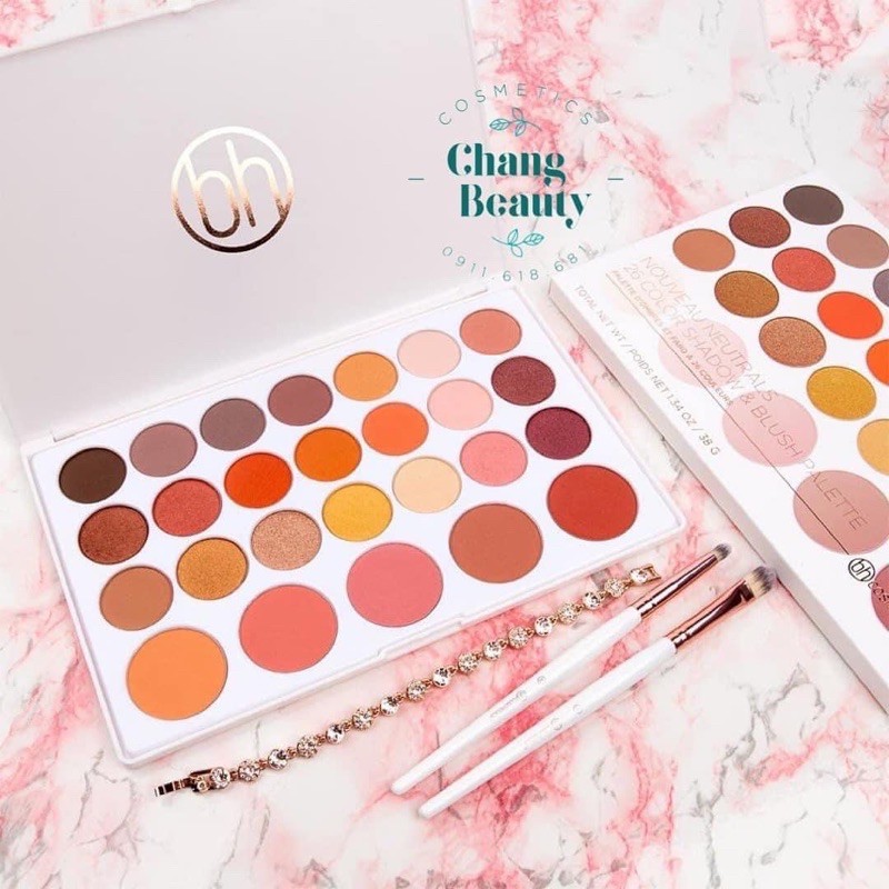 Bảng phấn mắt má hồng BH Cosmetics  Nouveau Neutrals Eyeshadow & Blush 21 màu mắt 5 màu má