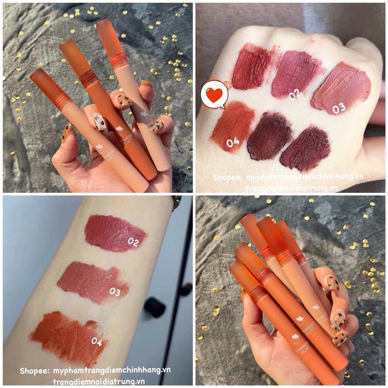 Son Kem Lì Mịn Môi Strawberry Velvet Matte Lipstick Nội Địa Trung