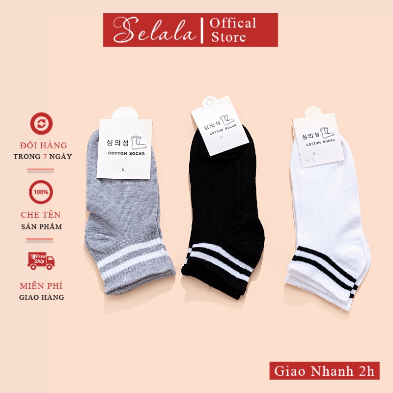 Tất Nữ Cotton Selala Cổ Ngắn Hoạ Tiết Sọc Ngang Hàn Quốc Dễ Phối Đồ
