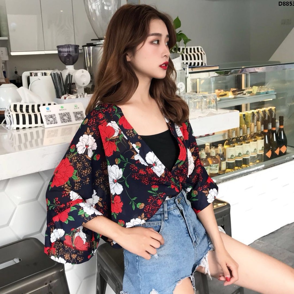 Áo Croptop Dáng Rộng Tay Cánh Dơi Chống Nắng Phong Cách Thời Trang Harajuku Nhật Bản