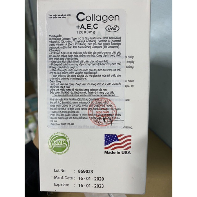 Collagen AEC Gold Ahlozen Cao Cấp Từ Mỹ (12000mg x 180 viên) - Giúp đẹp da - Liền sẹo - Xương chắc khoẻ