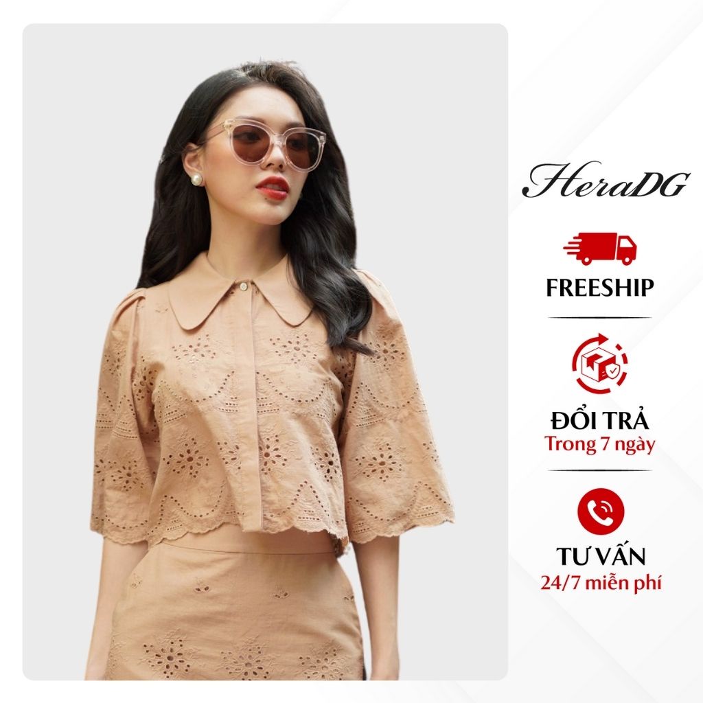 Áo Croptop Công Sở Nữ HeraDG Thiết Kế Thêu Cổ Tai Chó Cách Điệu, Chất Vải Thô Cao Cấp STBA024A-S