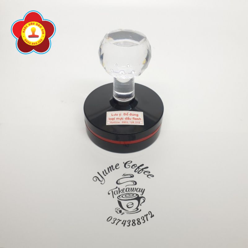 Con dấu Flash Tròn In trên nhiều chất liệu  In logo Shop lên Ly nhựa, Ly sứ, Túi nilon, In lên hộp xốp