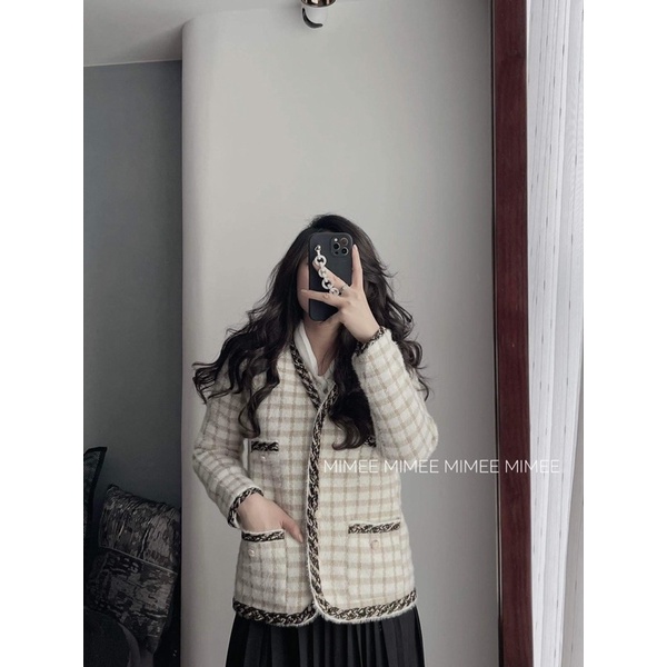 Áo khoác cardigan lông mềm đính thừng ngọc mimee nhiều mẫu