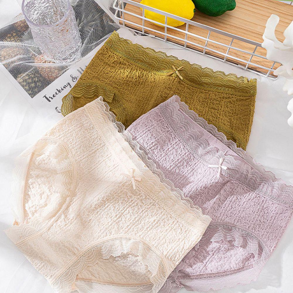 Quần Lót Cotton Phối Ren Không Đường May Thoáng Khí Phong Cách Nhật Bản Cho Nữ