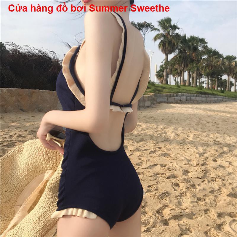 Mua áo tắm mới của Viduo dành cho nữ bảo vệ che bụng bikini mỏng hở lưng lưới màu đỏ đồ bơi suối nước nóng