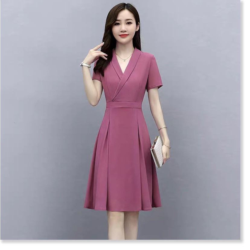 Đầm nữ cổ vest xếp ly tay lỡ dự tiệc sang chảnh thời trang cao cấp