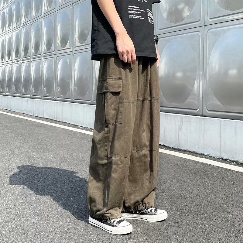 Quần ống rộng màu trơn thời trang mùa hè phong cách Nhật Bản dành cho nam quần jean nam