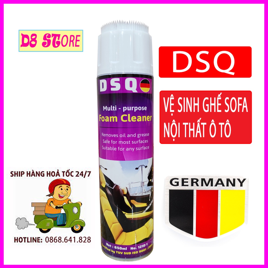 Vệ sinh nội thất ô tô - Làm sạch ghế Sofa - Tẩy ghế da, ghế Nỉ, Ghế Vải Foam Cleaner Chính Hãng DSQ