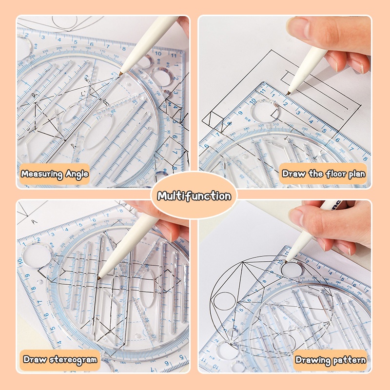 Thước Hình Học Bằng Acrylic Trong Suốt Đa Năng Cho Học Sinh