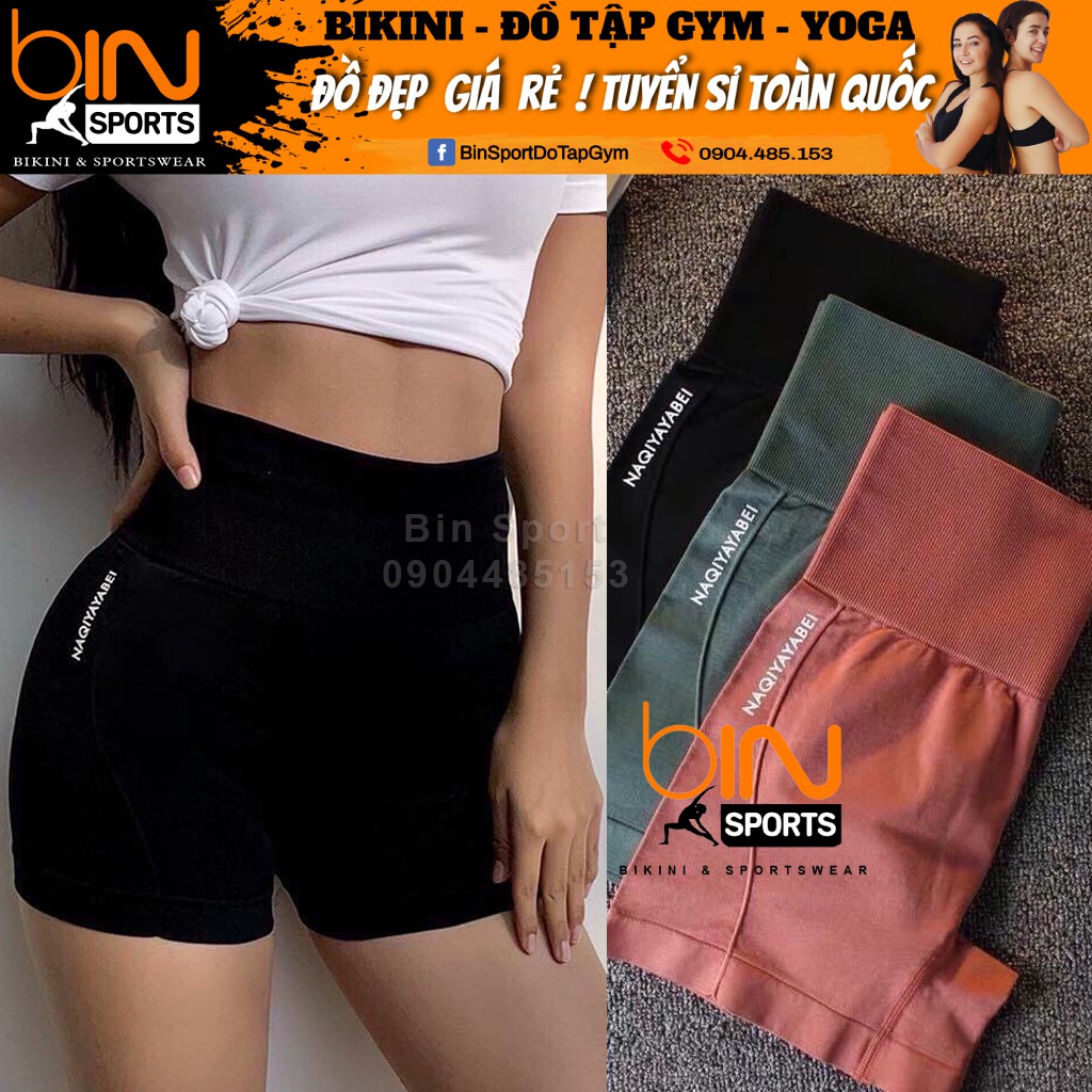 Quần Đùi cap cao NAQIYAYABEI tập GYM YOGA nữ cạp cao, siêu co giãn hàng nhập khẩu Bin Sports Q054