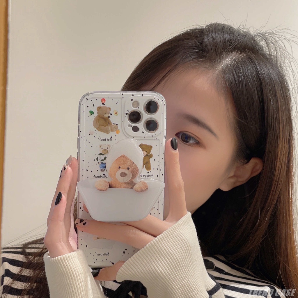 Ốp điện thoại mềm chống sốc in hình gấu hoạt hình Hàn Quốc thích hợp cho iPhone 11 12 13 Pro XS Max X XR SE 7 8 Plus