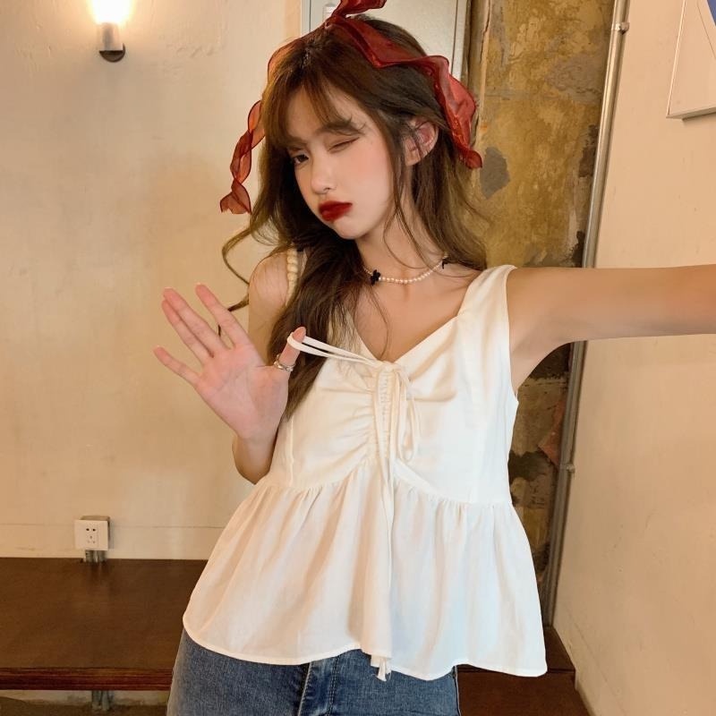 Áo Hai Dây Rút Dây Mùa Hè Phong Cách Cổ Điển Mẫu Mới Dành Cho Bạn Nữ 2021