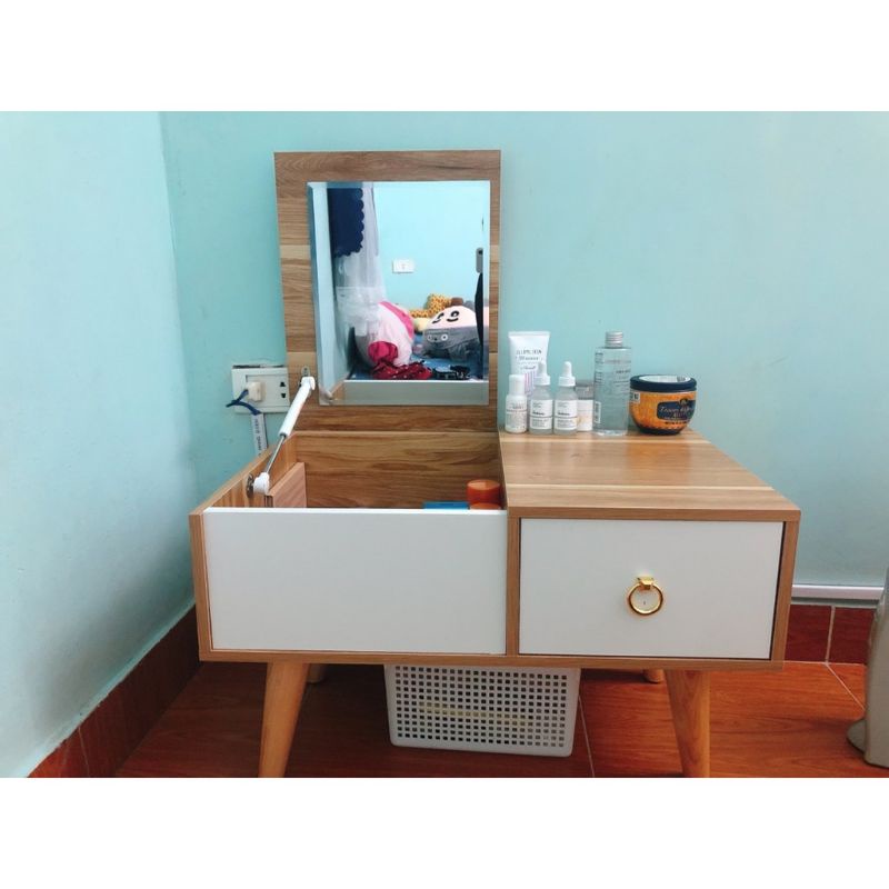 Bàn trang điểm đẹp hai ngăn - bàn trang điểm mini gỗ tự nhiên