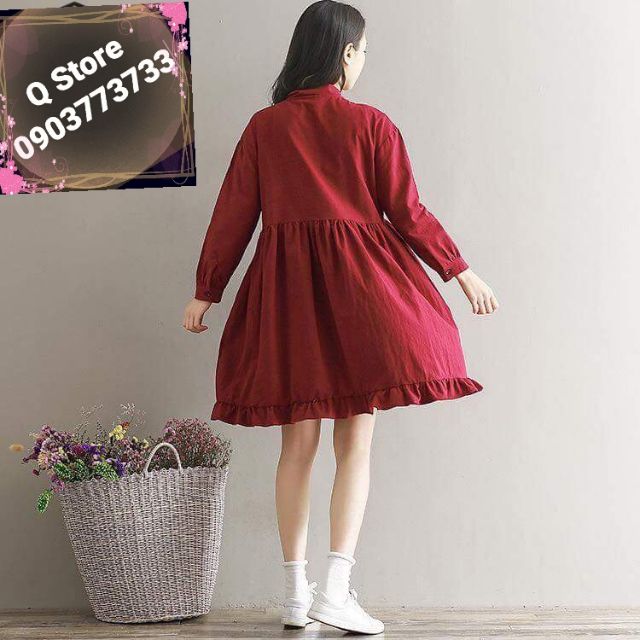 Đầm babydoll cổ nơ đỏ | BigBuy360 - bigbuy360.vn