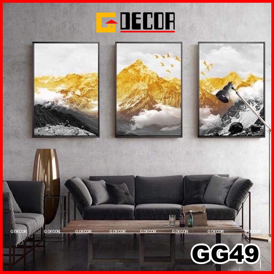 Tranh treo tường canvas khung gỗ 3 bức phong cách hiện đại Bắc Âu tranh phong cảnh trang trí phòng khách phòng ngủ 49