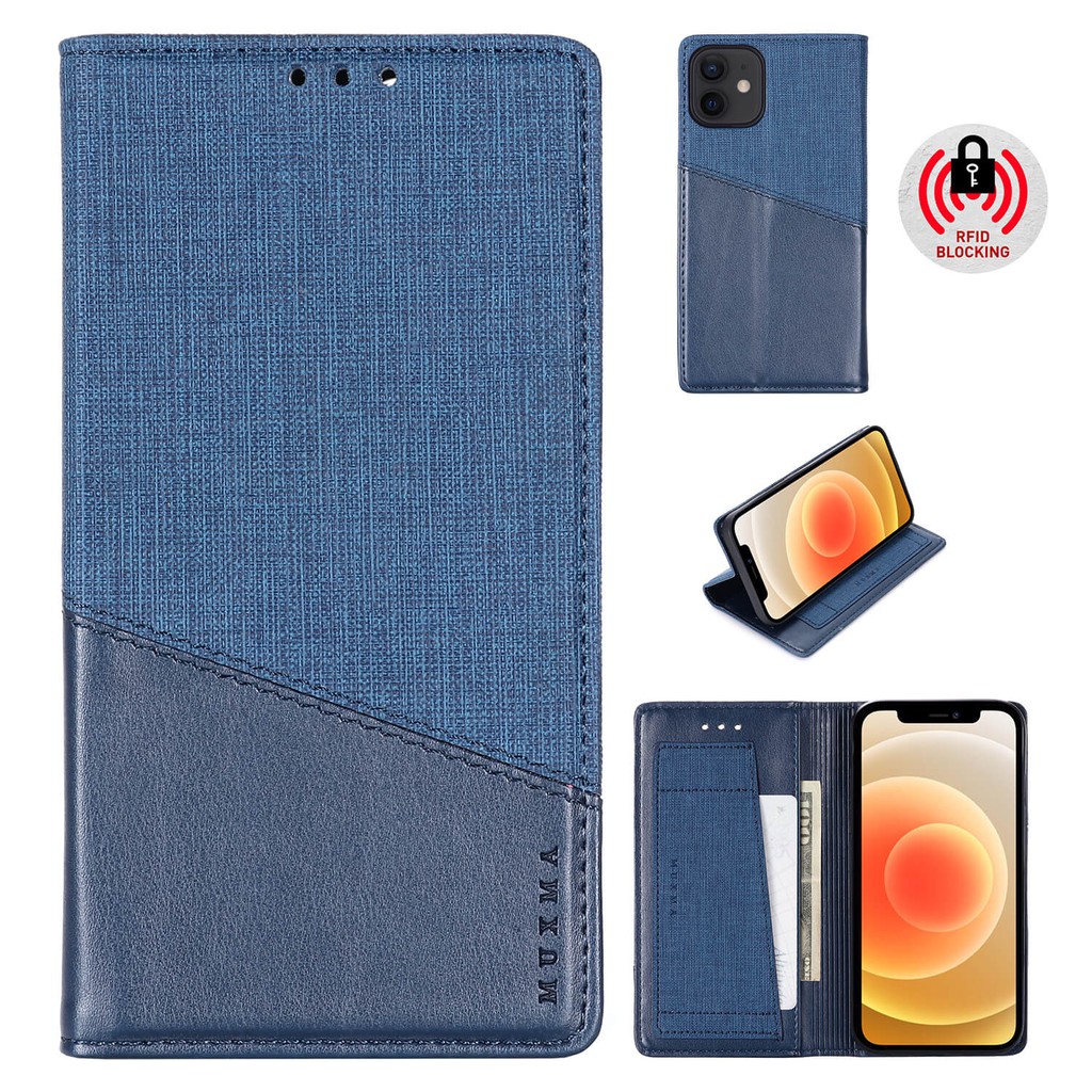 Ốp điện thoại nắp lật bằng da phối vải từ tính thích hợp cho Apple iPhone 13/12ProMax 13/12Pro 13/12Mini 13 12