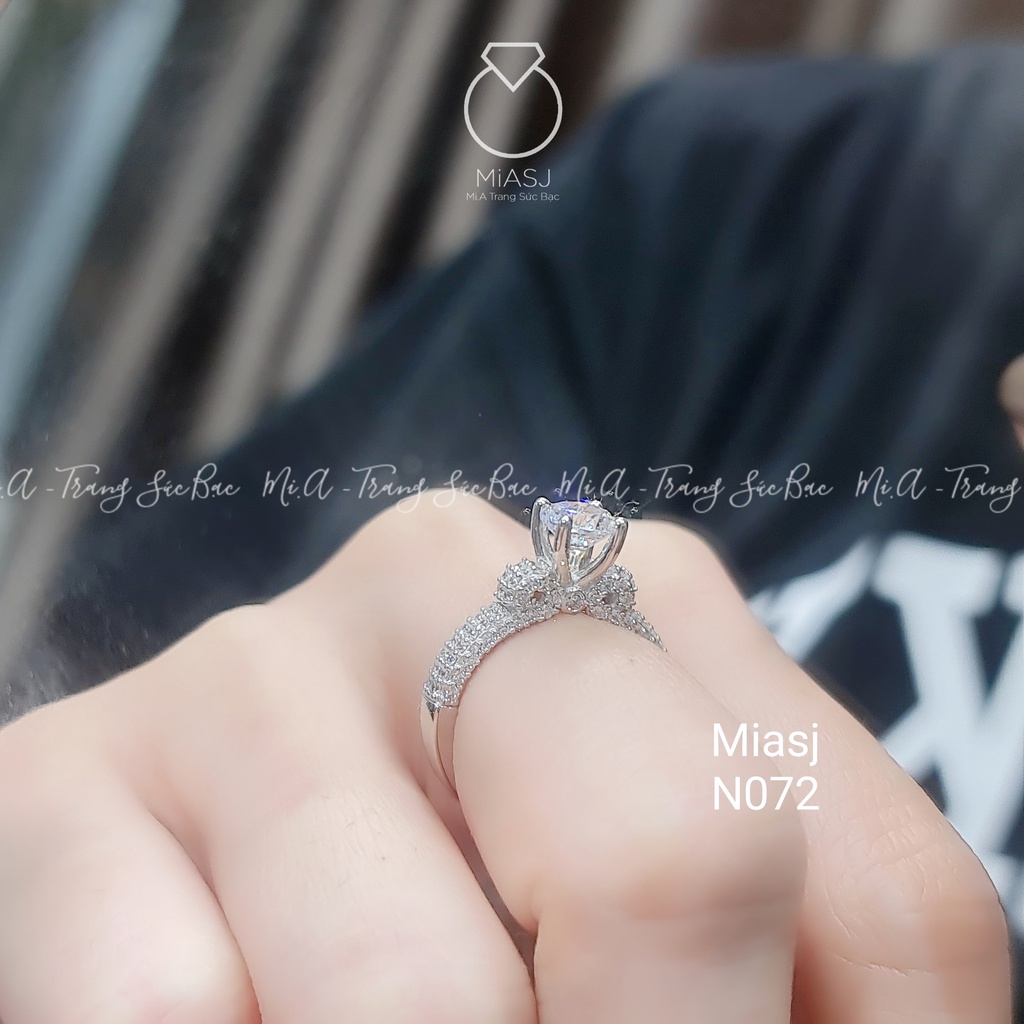 Nhẫn nữ bạc Ý S925 đính hoa đá MiASJ 4 chấu kiểu dáng sang trọng N072