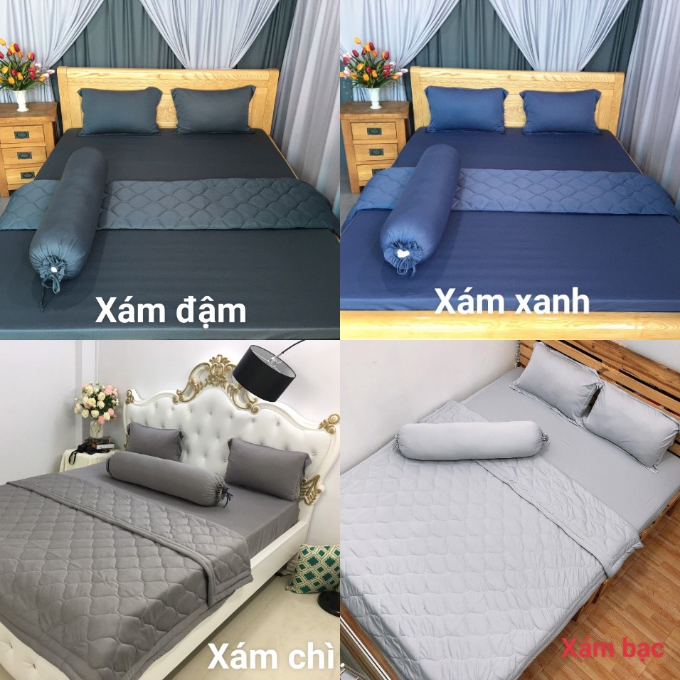 Bộ Drap Thun Lạnh Màu Trơn Cao Cấp Combo 4 Món ( 1 drap bo thun + 2 vỏ gối nằm + 1 vỏ gối ôm)