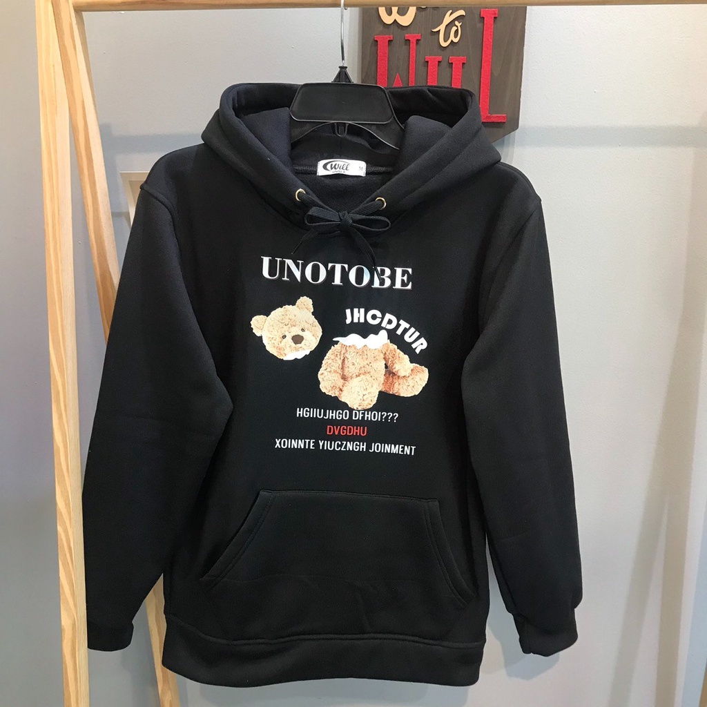ÁO HOODIE GẤU UNOTOBE NGỌC/ĐEN/HỒNG ảnh thật