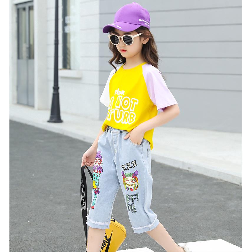 Set áo sơ mi + quần jeans cho bé gái