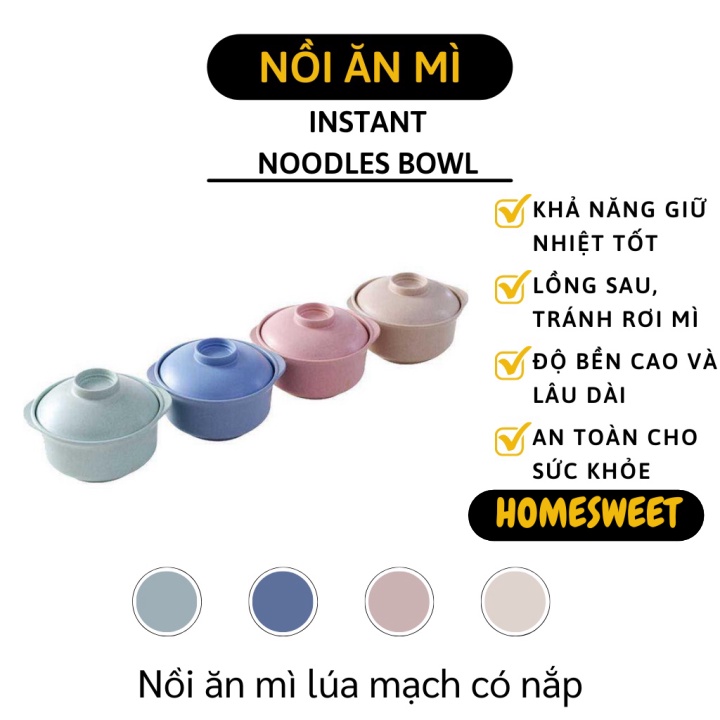 Bát Ăn Mì Có Nắp Đậy - Tô Ăn Mì Lúa Mạch Giữ Nhiệt Tốt Phong Cách Nhật Bản 8442
