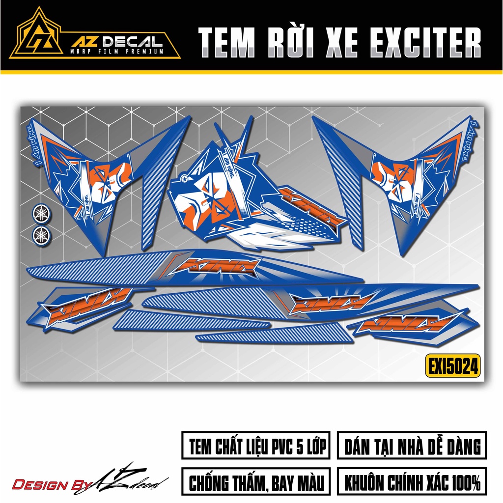 Tem Rời Dán Xe Exciter 150 Mẫu King Drag | 2EX15024 | Decal Chế Dán Xe Máy EX150 Chống Nước, Bền Màu