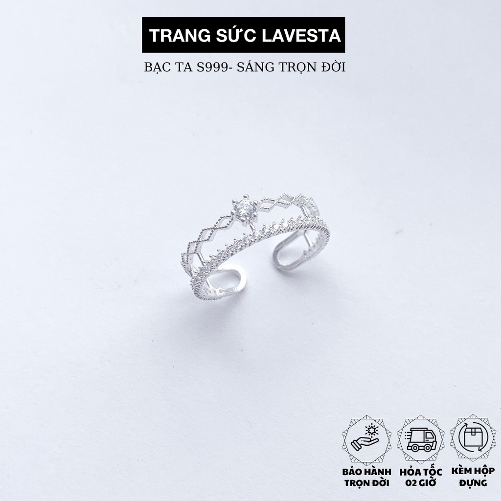 Nhẫn nữ bạc ta S999 nguyên chất Lavesta đính đá pha lê hình vương miện SUN562