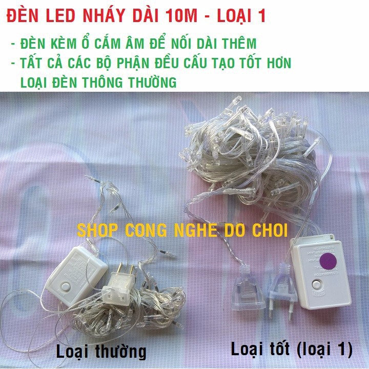 Dây đèn led nháy nhiều màu 10m - 100 đèn có đuôi nối dài - Loại 1