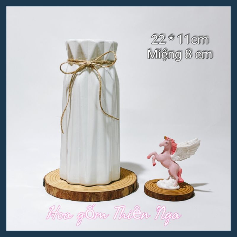 Bình cắm hoa gốm sứ men rạn xám trắng - Bát Tràng, cao 22cm