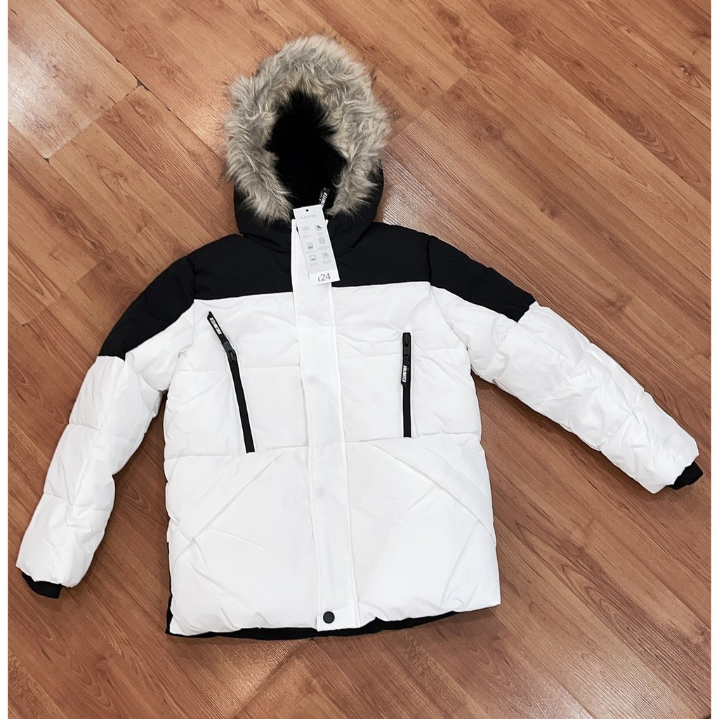 Áo phao Parka Geogre mũ lông màu trắng đen size lớn